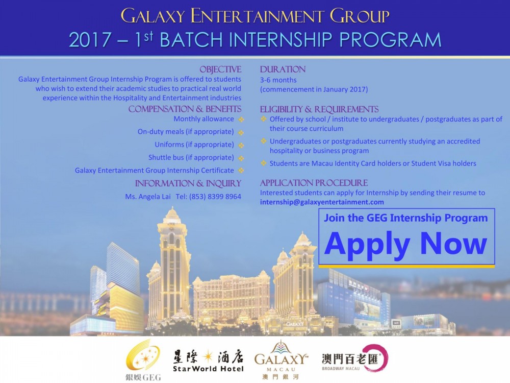 Galaxy Entertainment Group 2017 1st Batch Internship Program