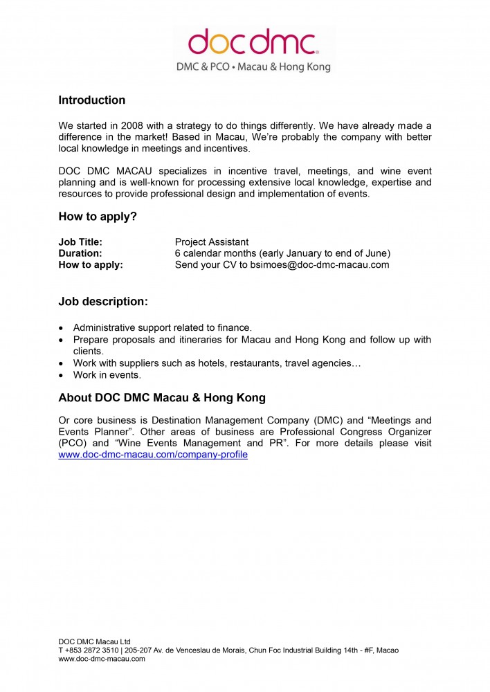 DOC DMC Macau Internship Program