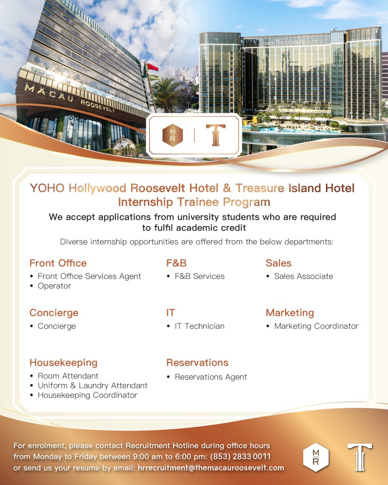 YOHO Hollywood Roosevelt Hotel & Treasure Island Hotel Internship Trainee Program