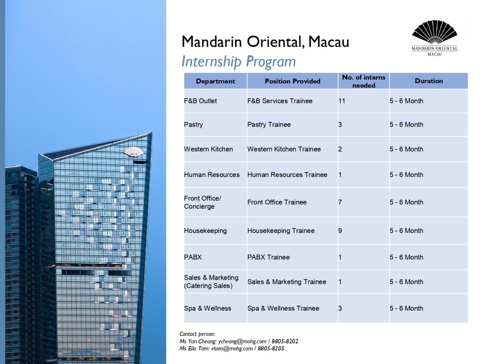 Mandarin Oriental, Macau Internship Program