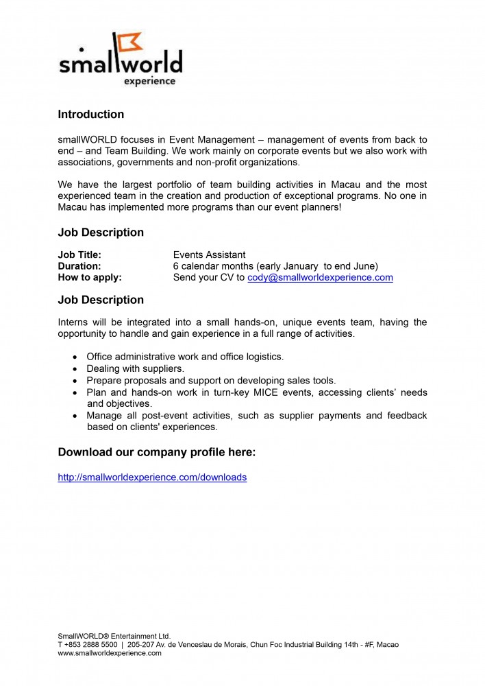 smallWORLD Experience Internship Program