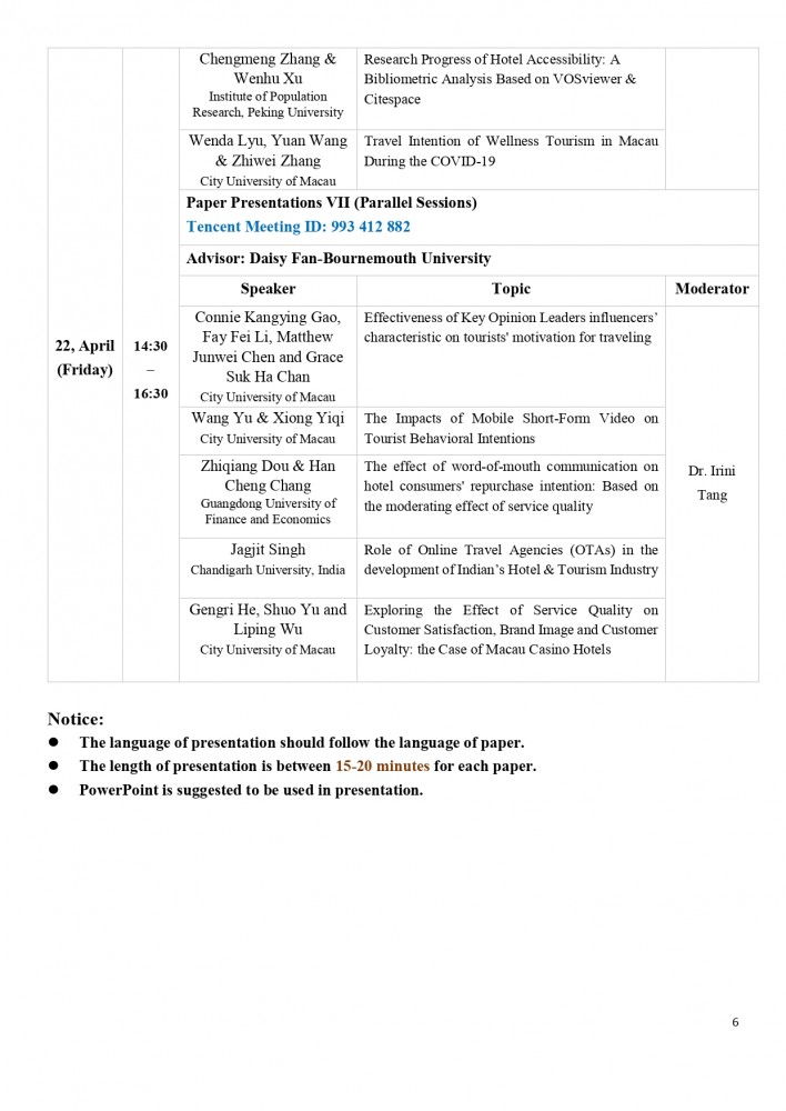 Program Rundown - 澳門城巿大學 國際旅遊與管理學院